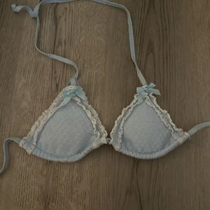 Elegant Lace Trim Blue Bikini top